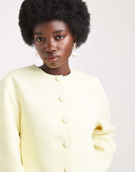 ASOS DESIGN - Citrongul og kraveløs blazer med cocoon-ærmer - Del af sæt, 4 af 4