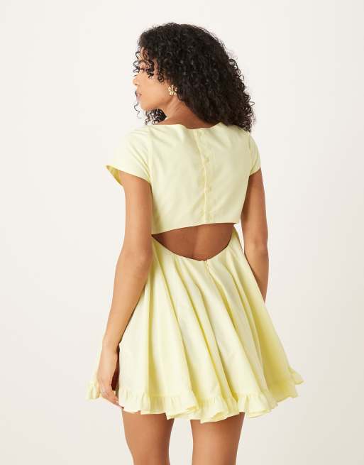 ASOS DESIGN - Citrongul skater-minikjole med flæser, hjerteformet hals og vingeærmer, 4 af 4