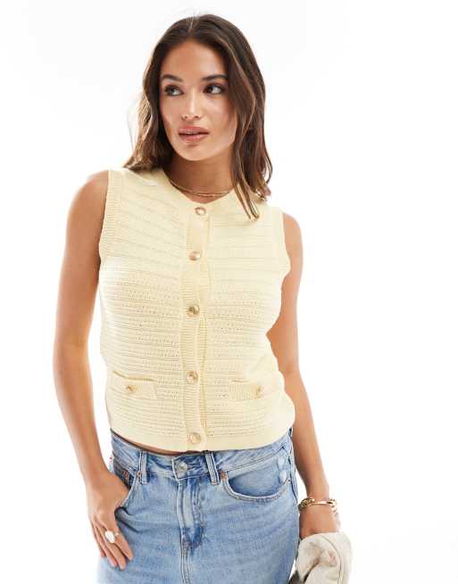 ASOS DESIGN – Citrongul, stickad kostymväst i bouclé