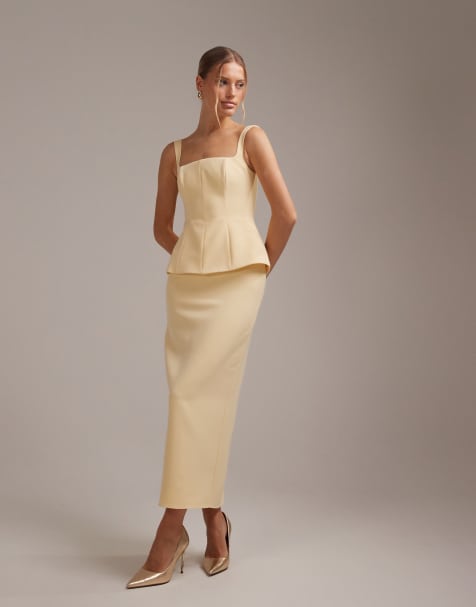 ASOS DESIGN – Citrongul, strukturerad brudtärneklänning med fyrkantig halsringning - view 1