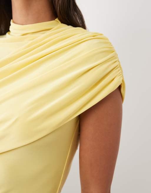 ASOS DESIGN - Citrongul tætsiddende top med rynker og draperede detaljer, 3 af 4