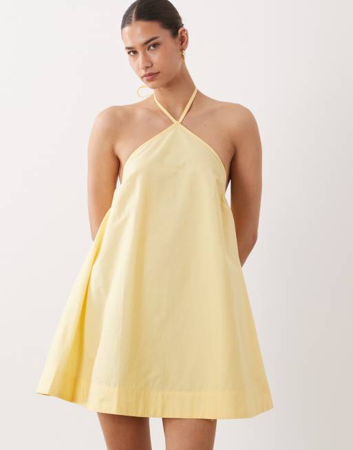 ASOS DESIGN – Citrongul, vid sommarklänning i minilängd av poplin med halterneck, 3 av 4