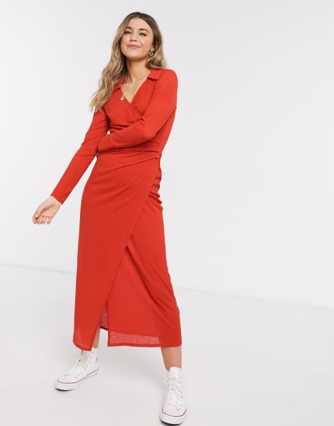 ASOS DESIGN – City – Langärmliges Maxi-Hemdkleid mit Wickeldesign