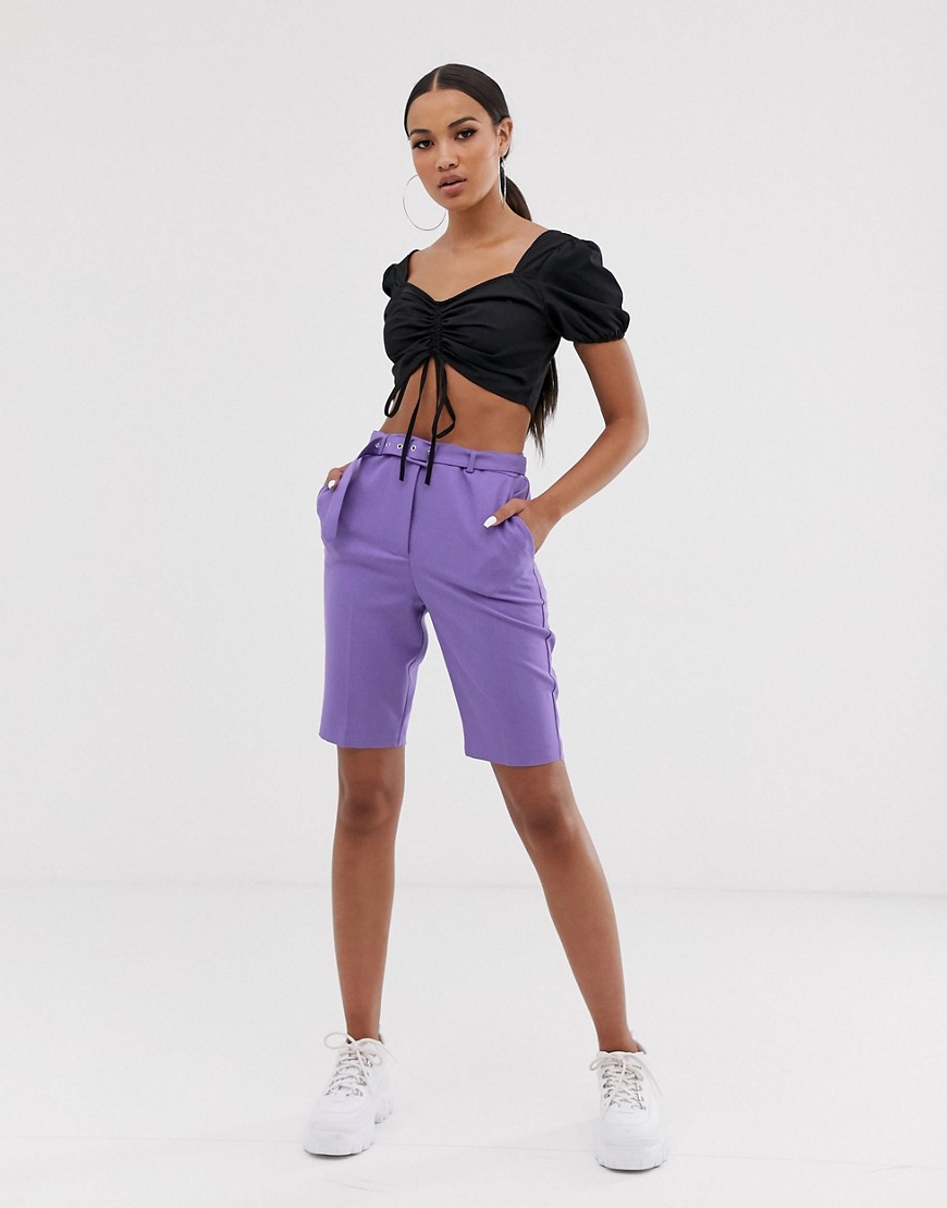 ASOS DESIGN city shorts with belt-Purple