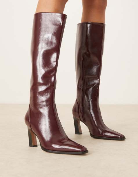 ASOS DESIGN - Clara - Bottes hauteur genou avec bout affiné - Bordeaux - view 1