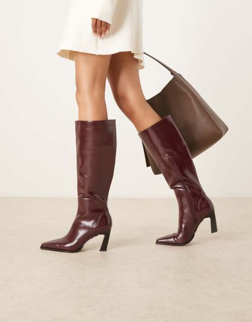 ASOS DESIGN Clara chisel toe knee boots in burgundy