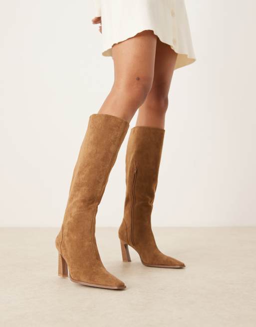 ASOS DESIGN Clara chisel toe knee boots in sand suedette
