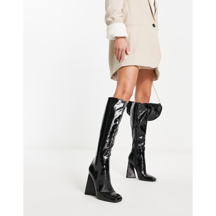 Black patent hot sale leather knee boots