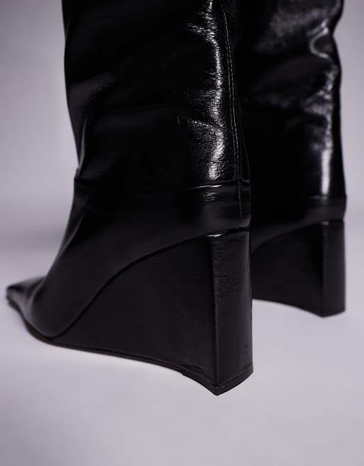 ASOS DESIGN - Clarissa - Stivali in pelle premium neri con zeppa e punta sagomata, 3 di 4