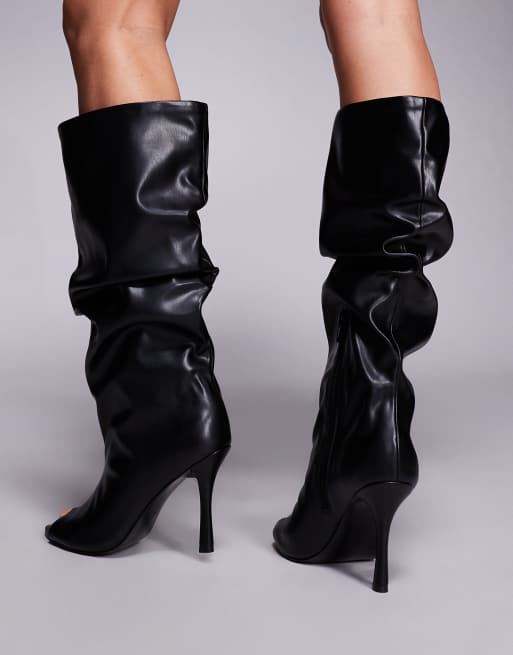ASOS DESIGN – Clarity – Svarta, knähöga och slouchy boots med öppen tå