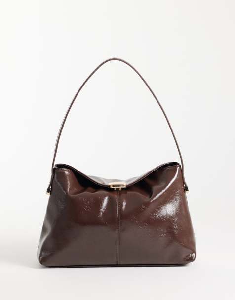 ASOS DESIGN clasp lock shoulder bag in washed brown - view 1