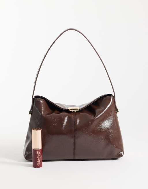 ASOS DESIGN clasp lock shoulder bag in washed brown, 2 of 4