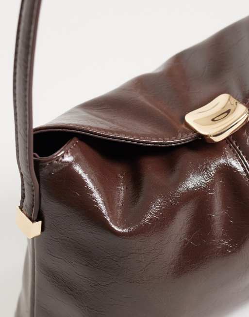 ASOS DESIGN clasp lock shoulder bag in washed brown, 3 of 4