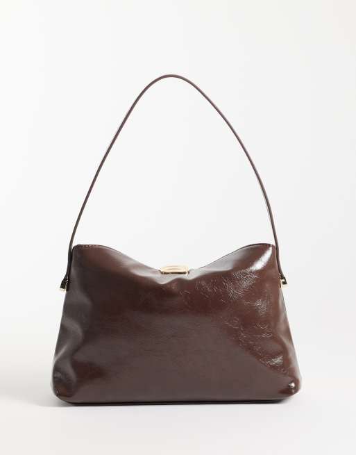 ASOS DESIGN clasp lock shoulder bag in washed brown, 4 of 4