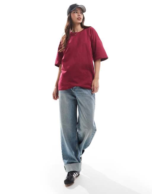 ASOS DESIGN classic car graphic oversized tee in burgundy, 4 of 4