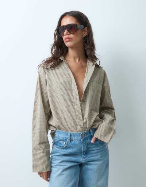 ASOS DESIGN classic cotton shirt  in beige check - view 1
