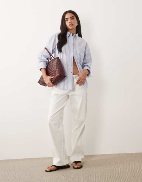 ASOS DESIGN classic cotton shirt in blue and red stripe - view 1