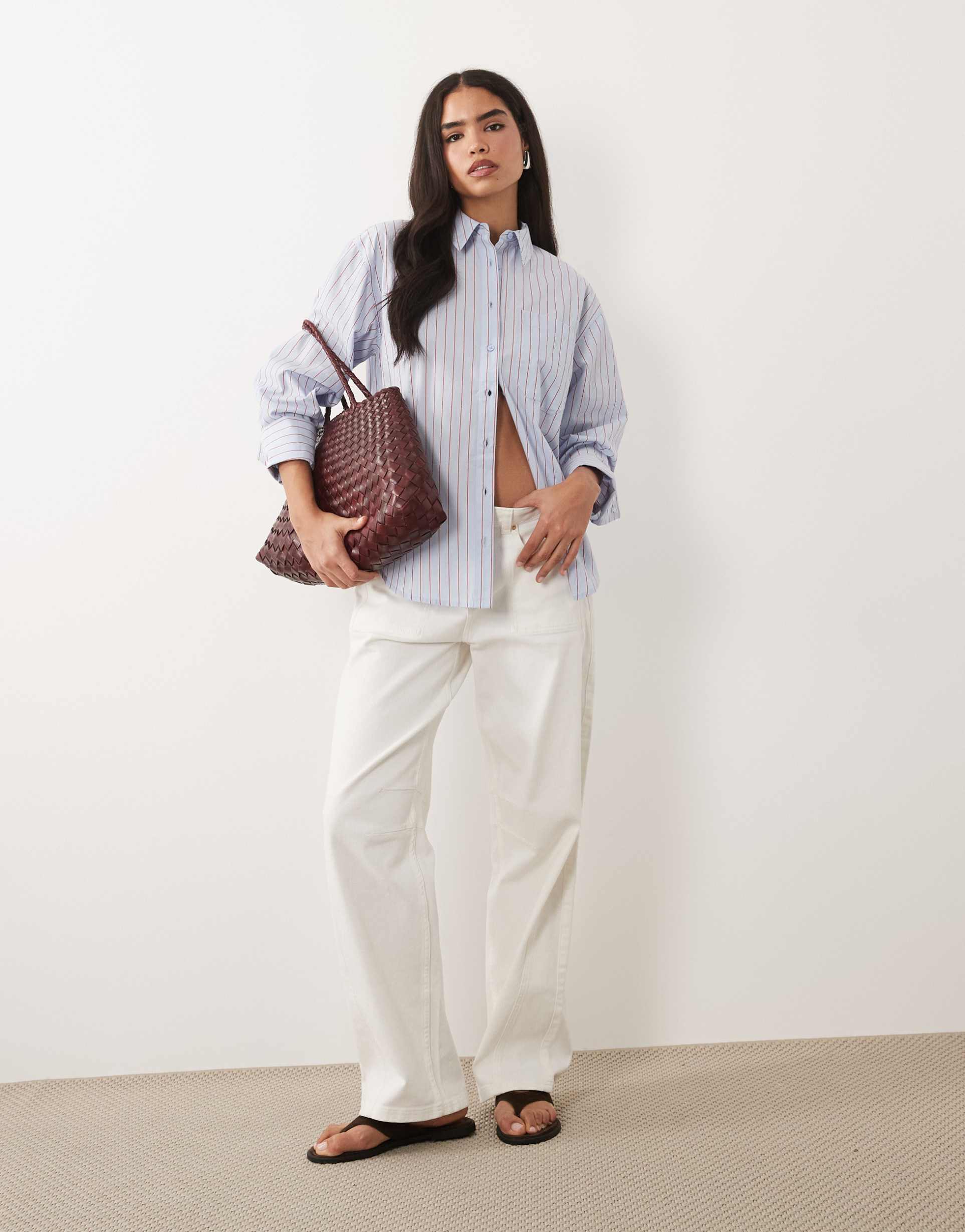 asos design classic cotton shirt in blue and red stripe