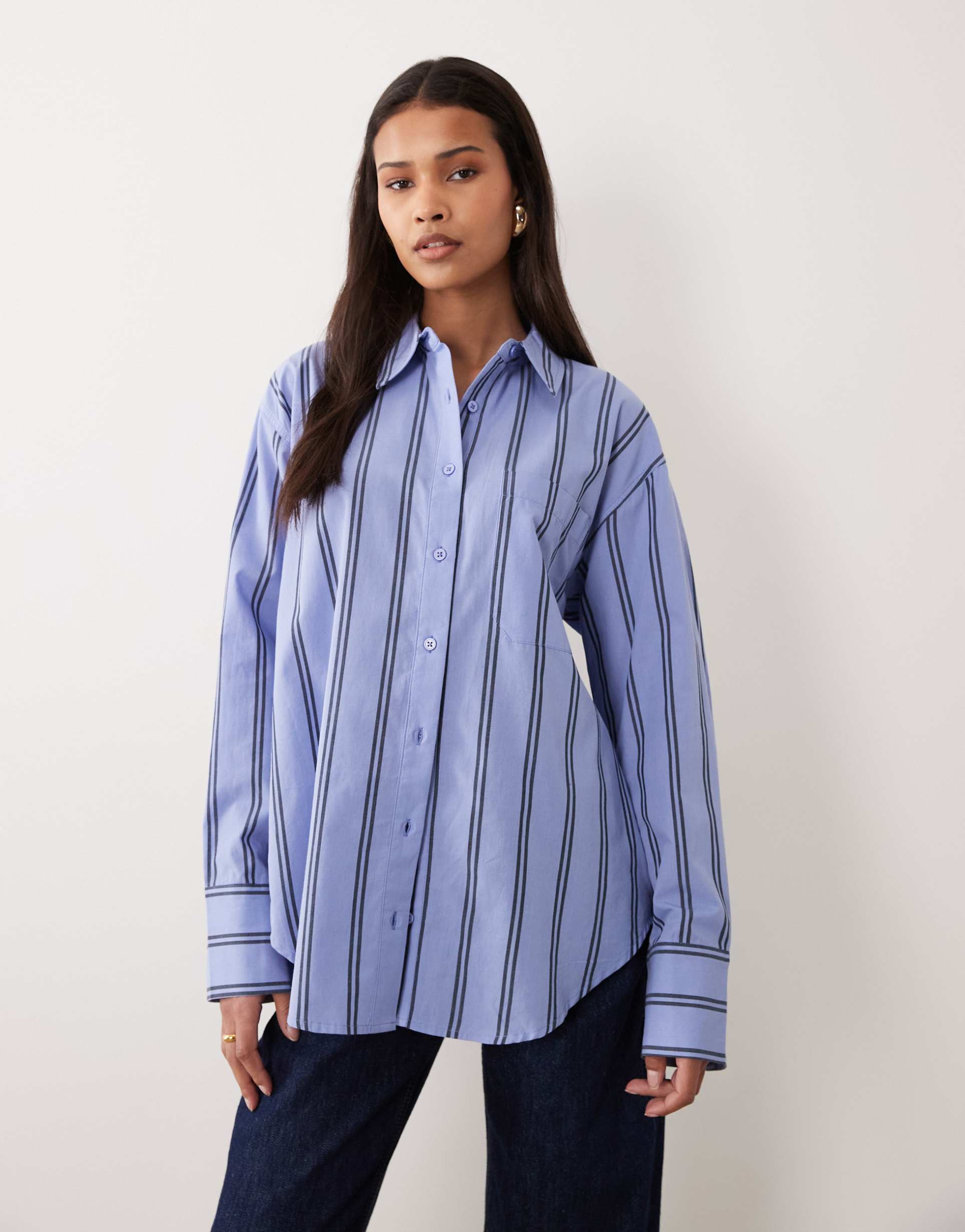 asos design classic cotton shirt in blue stripe