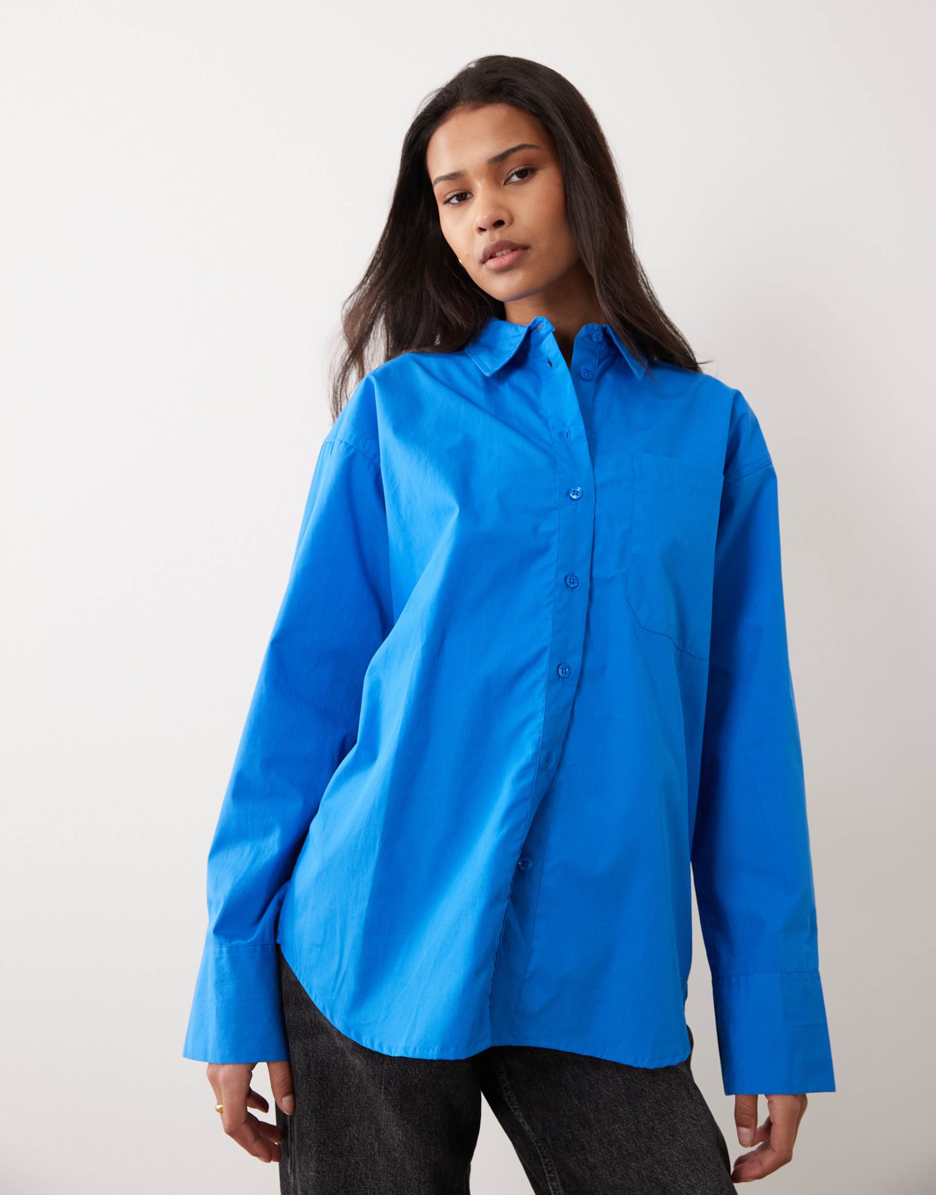 asos design classic cotton shirt in blue