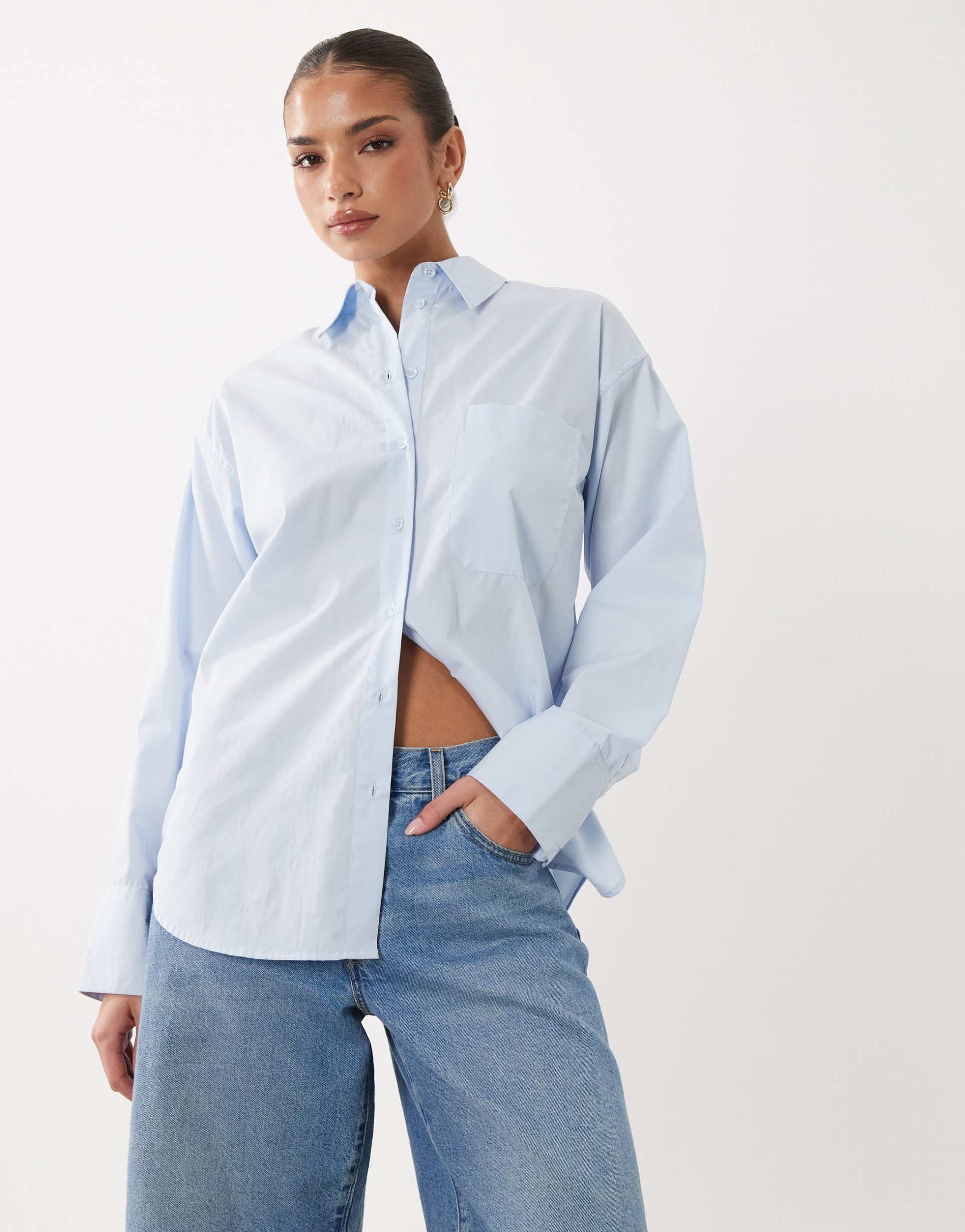asos design classic cotton shirt in blue