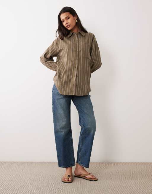 ASOS DESIGN classic cotton shirt in burgundy stripe, 2 of 4