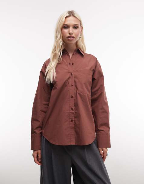 ASOS DESIGN classic cotton shirt  in chocolate - view 1