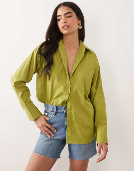 ASOS DESIGN classic cotton shirt in green, 2 of 4