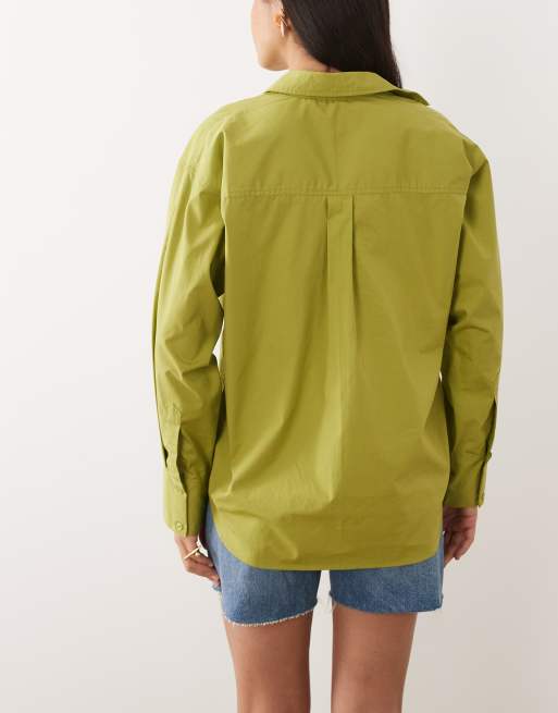 ASOS DESIGN classic cotton shirt in green, 3 of 4