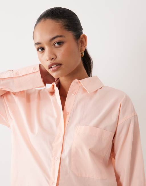 ASOS DESIGN classic cotton shirt in peach, 4 of 4