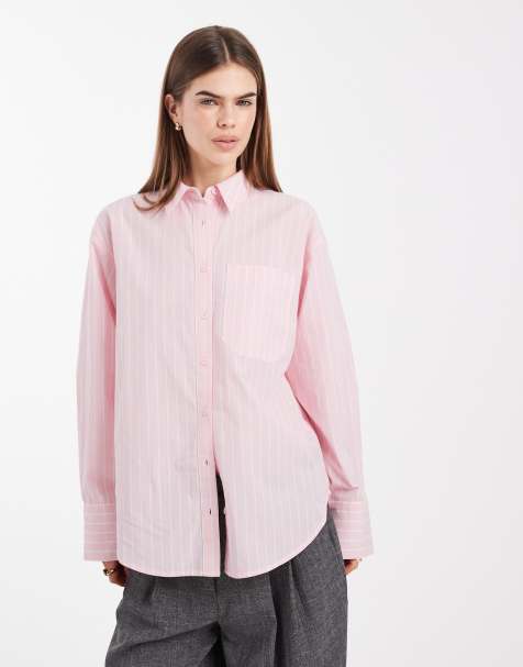 ASOS DESIGN classic cotton shirt in pink stripe - view 1