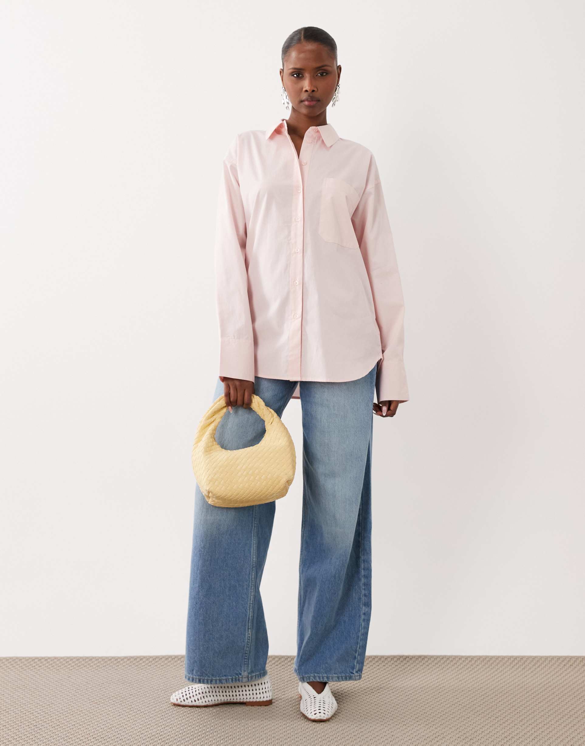asos design classic cotton shirt in pink