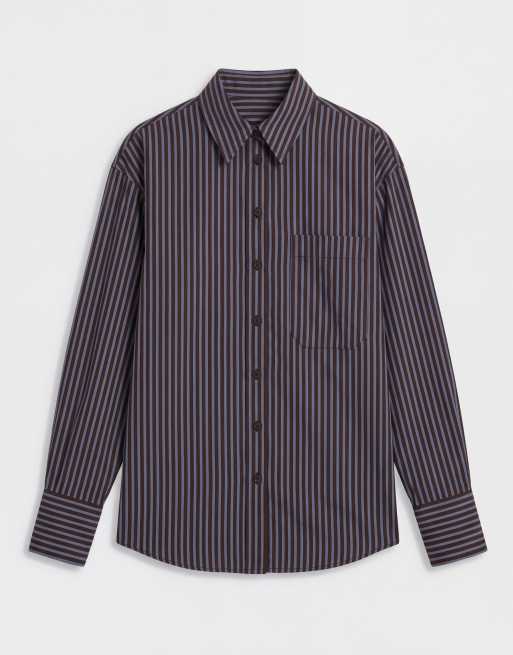ASOS DESIGN classic cotton shirt&nbsp; in blue and brown stripe, 5 of 8