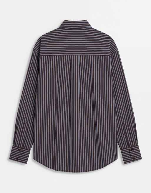 ASOS DESIGN classic cotton shirt&nbsp; in blue and brown stripe, 6 of 8