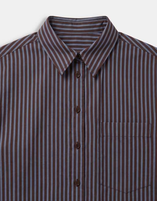 ASOS DESIGN classic cotton shirt&nbsp; in blue and brown stripe, 7 of 8