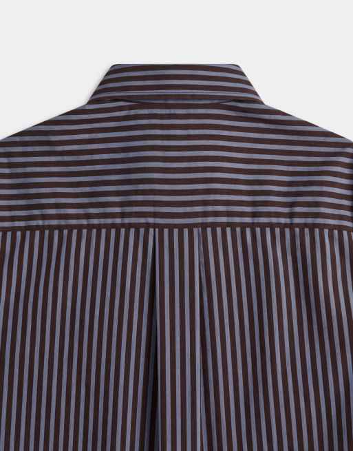 ASOS DESIGN classic cotton shirt&nbsp; in blue and brown stripe, 8 of 8