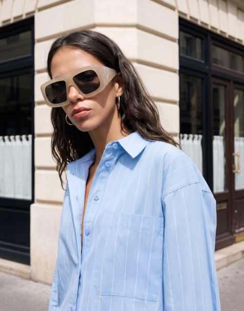 ASOS DESIGN classic cotton shirt  in blue stripe - view 1