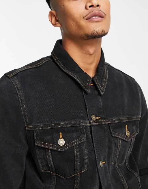 Asos men's black denim jacket best sale