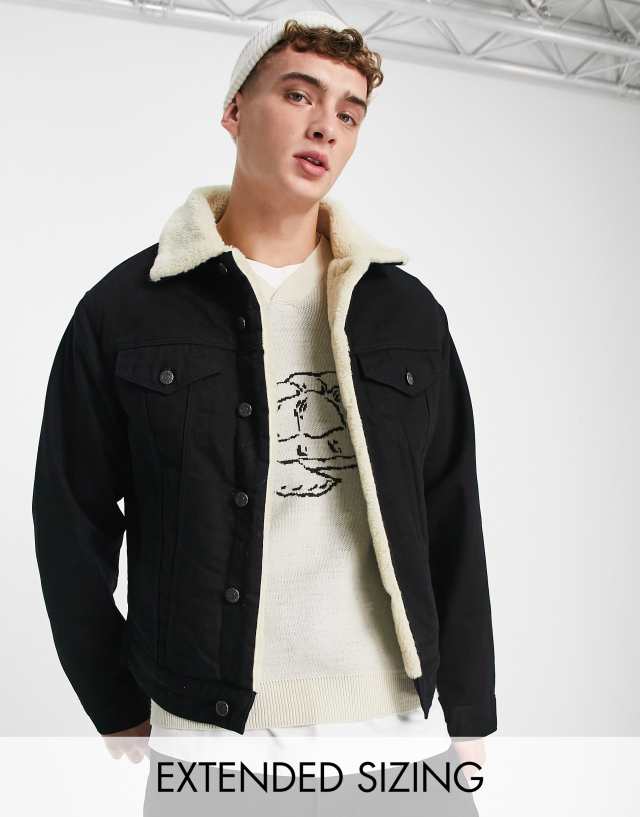 ASOS DESIGN - classic denim jacket with borg lining in black