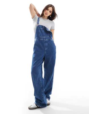 classic denim overalls in indigo wash-Blue