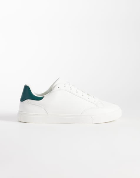 ASOS DESIGN classic lace-up sneakers in white/green with heel notch - view 1