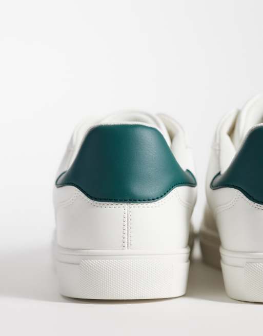 ASOS DESIGN classic lace up sneakers in white green with heel notch, 4 of 5