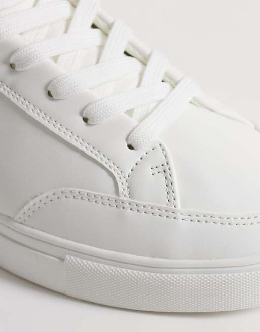ASOS DESIGN classic lace up sneakers in white with gray heel notch, 2 of 5