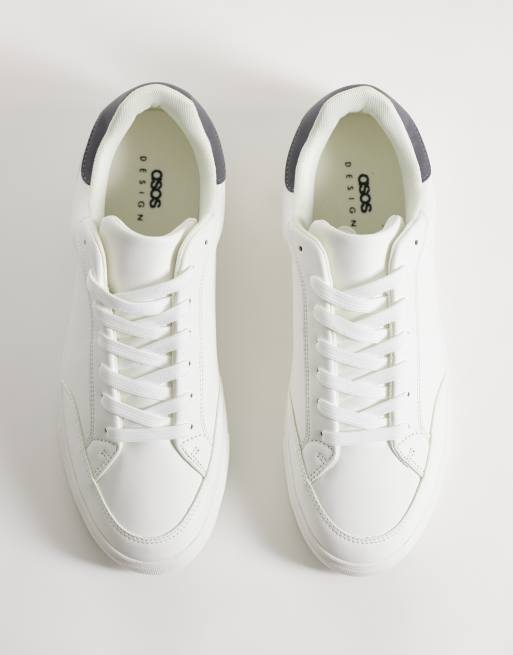 ASOS DESIGN classic lace up sneakers in white with gray heel notch, 3 of 5