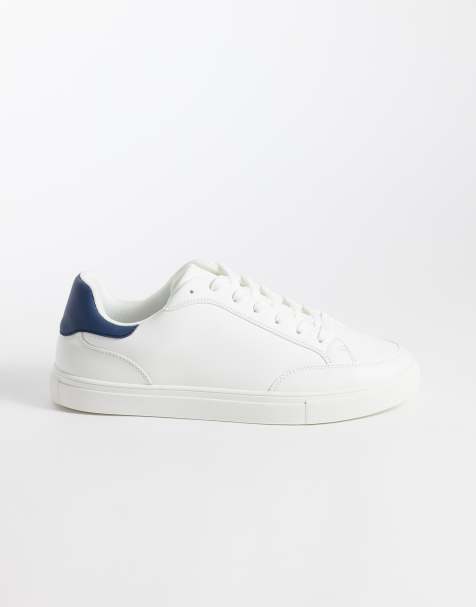 ASOS DESIGN classic lace up sneakers in white with navy heel notch - view 1