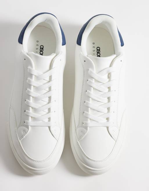 ASOS DESIGN classic lace up sneakers in white with navy heel notch, 2 of 5