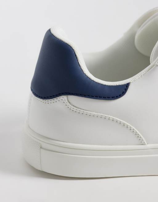 ASOS DESIGN classic lace up sneakers in white with navy heel notch, 3 of 5
