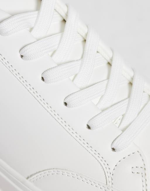 ASOS DESIGN classic lace up sneakers in white with navy heel notch, 4 of 5