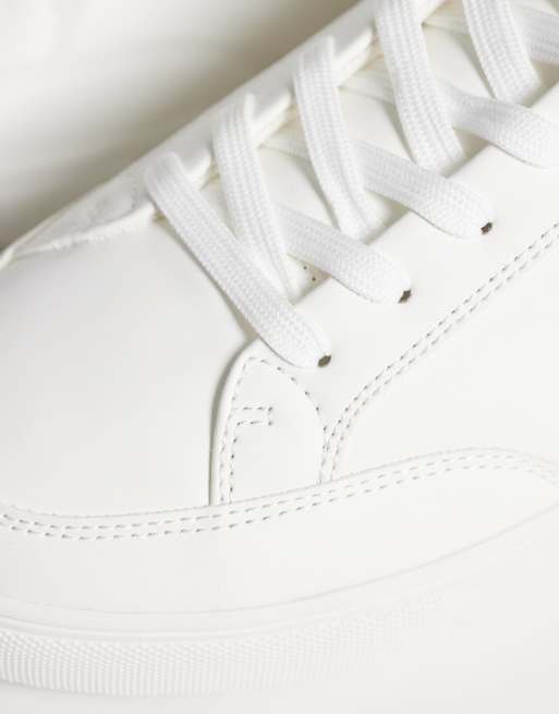 ASOS DESIGN classic lace up trainers in white green with heel notch, 3 of 5