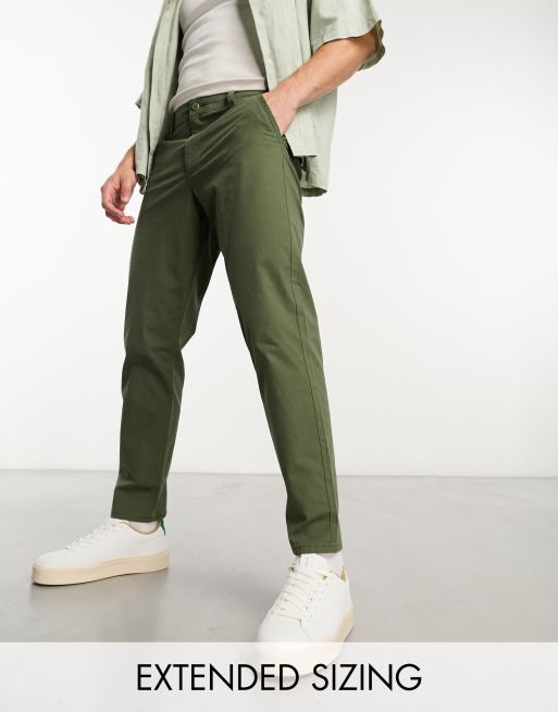 AspennigeriaShops - Olive Green - Men's chino pants in linen and cotton  with ribbon slim Torino Oxford